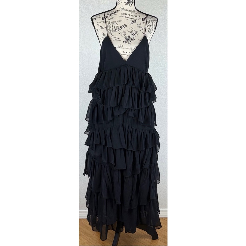 ZARA NWT Women’s Black Strappy Tiered Ruffled Midi Dress Evening Holidays, Small - Picture 3 of 12